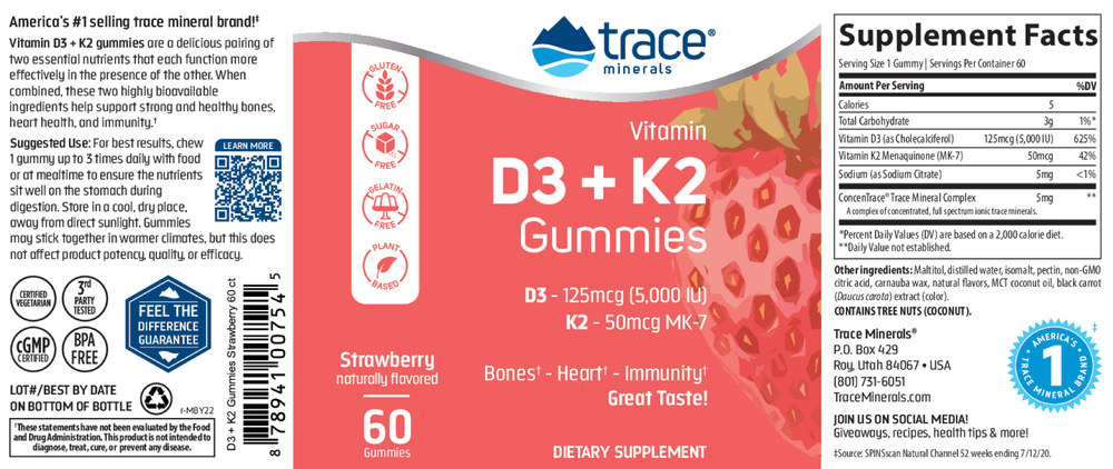 Trace Minerals Research Vitamin D3 + K2 Gummies