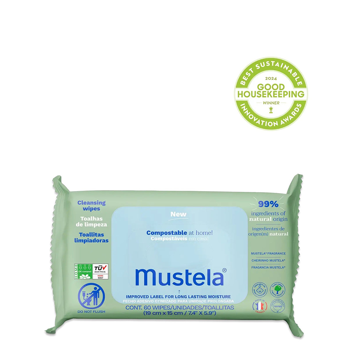 Mustela Home Compostable Wipes (60-Pack)