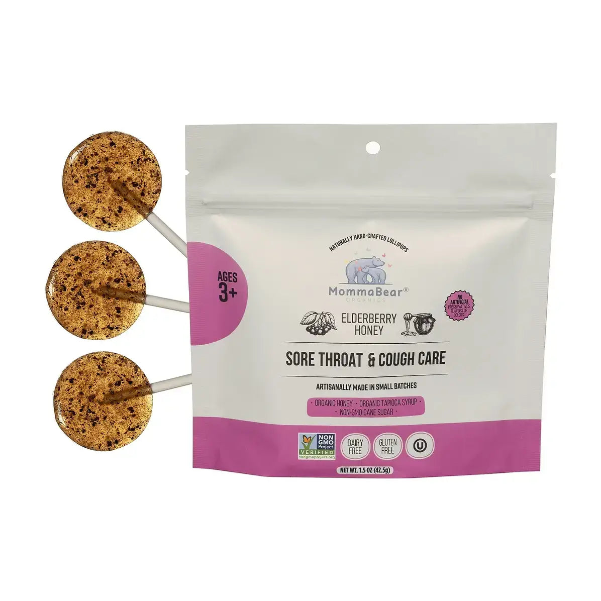 Sore Throat & Cough Aid Lollipops; Honey, Elderberry