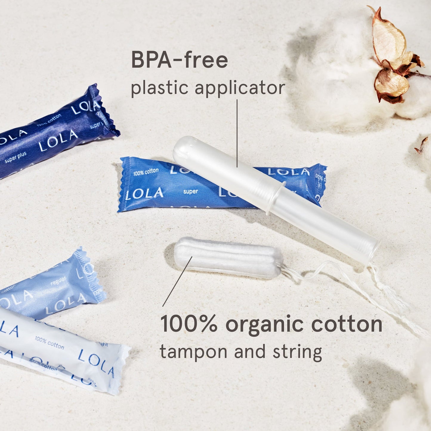 LOLA Super Plus Tampons, Organic Cotton, Compact Plastic Applicator, 20 Count