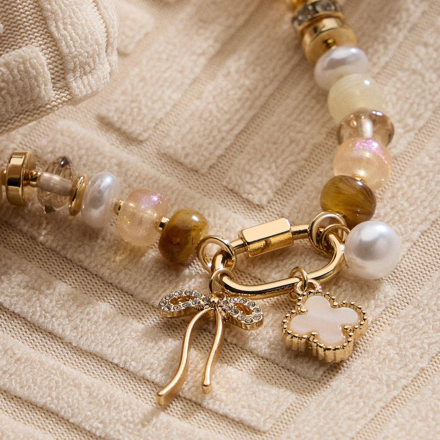 Vibrant Beaded Bracelet | Gold-Tone Trio Charms: BL / ONE