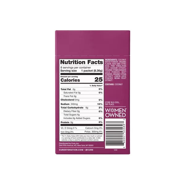 Cure Hydration Electrolyte Vegan Drink Mix Powder - Berry Pomegranate - 2.3oz/8pk