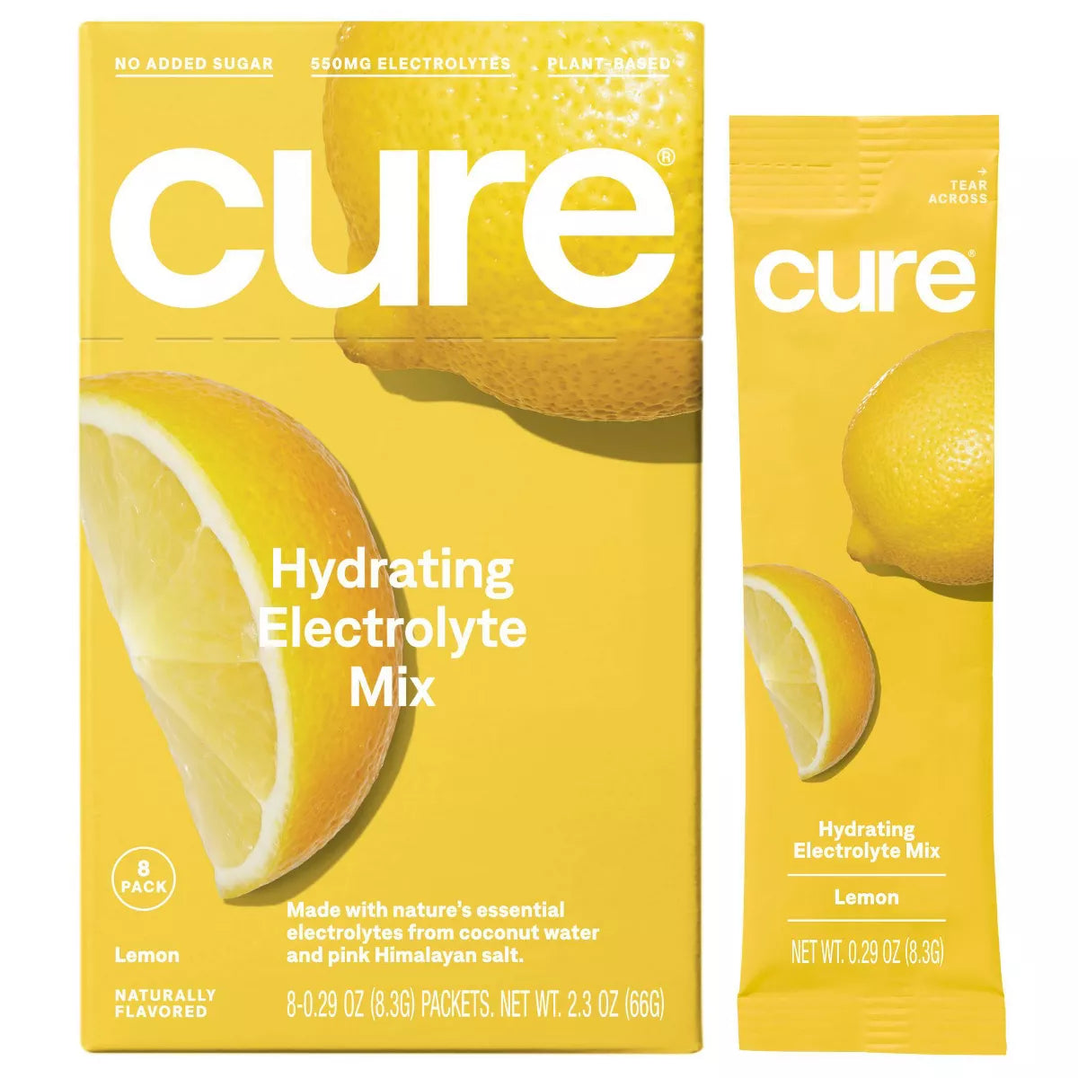 Cure Hydration Electrolyte Vegan Drink Mix Powder - Lemon - 2.3oz/8pk
