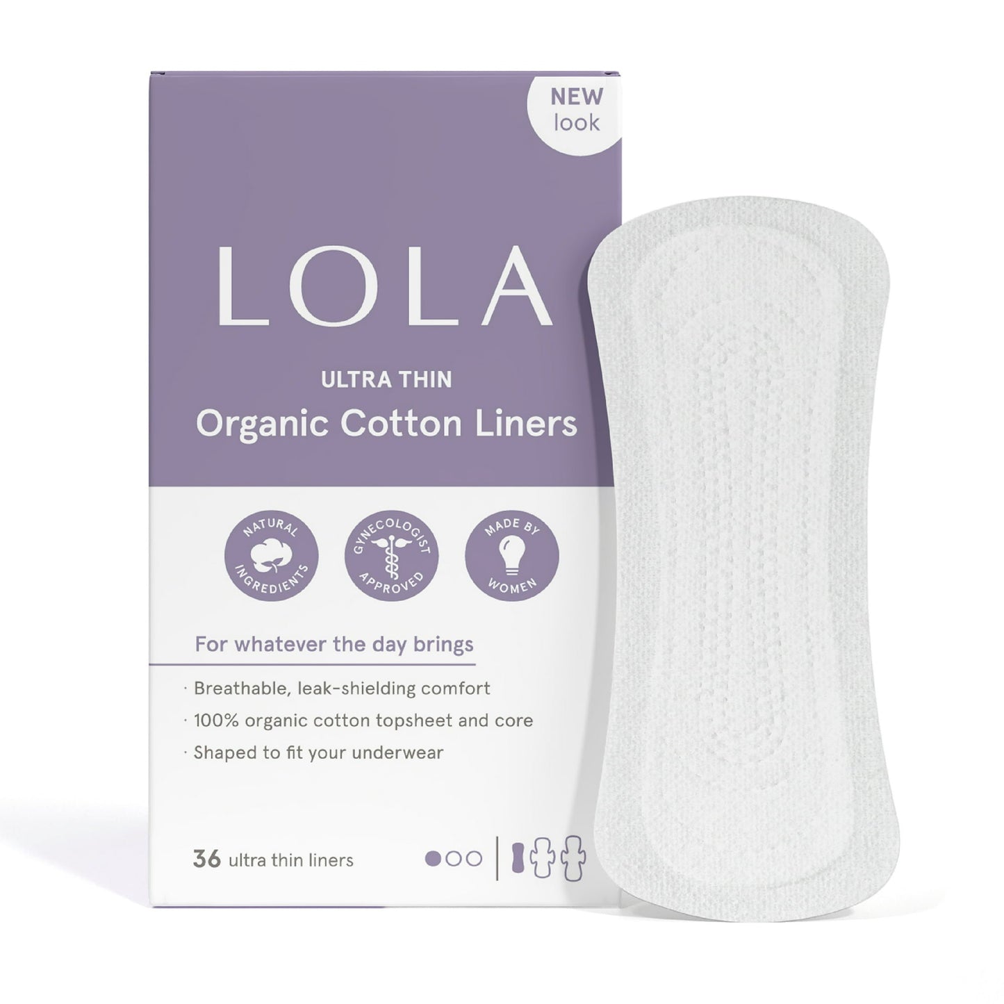 LOLA Ultra Thin Liners, 100% Organic Cotton, Light Absorbency, 36 Count