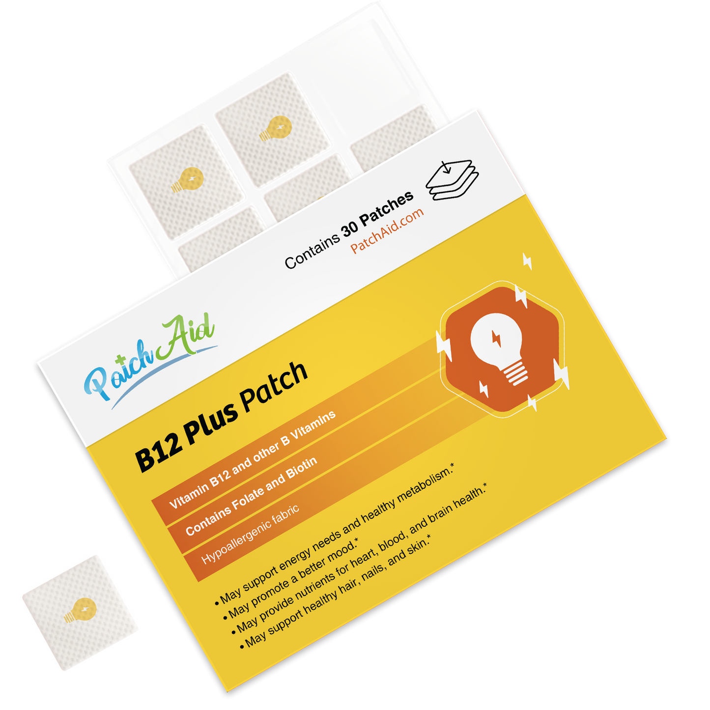 B12 Energy Plus Vitamin Patch - Energy & Mood Support: 1 pack-30 patches