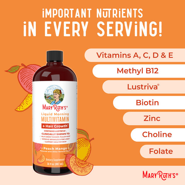 Mary Ruth’s Liquid Morning Multivitamin + Hair Growth Peach Mango