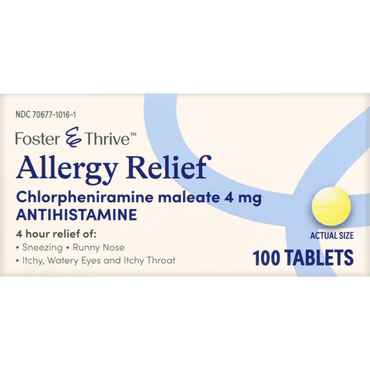 Foster & Thrive Allergy Relief Chlorpheniramine Maleate Tablets, 4 mg - 100 ct