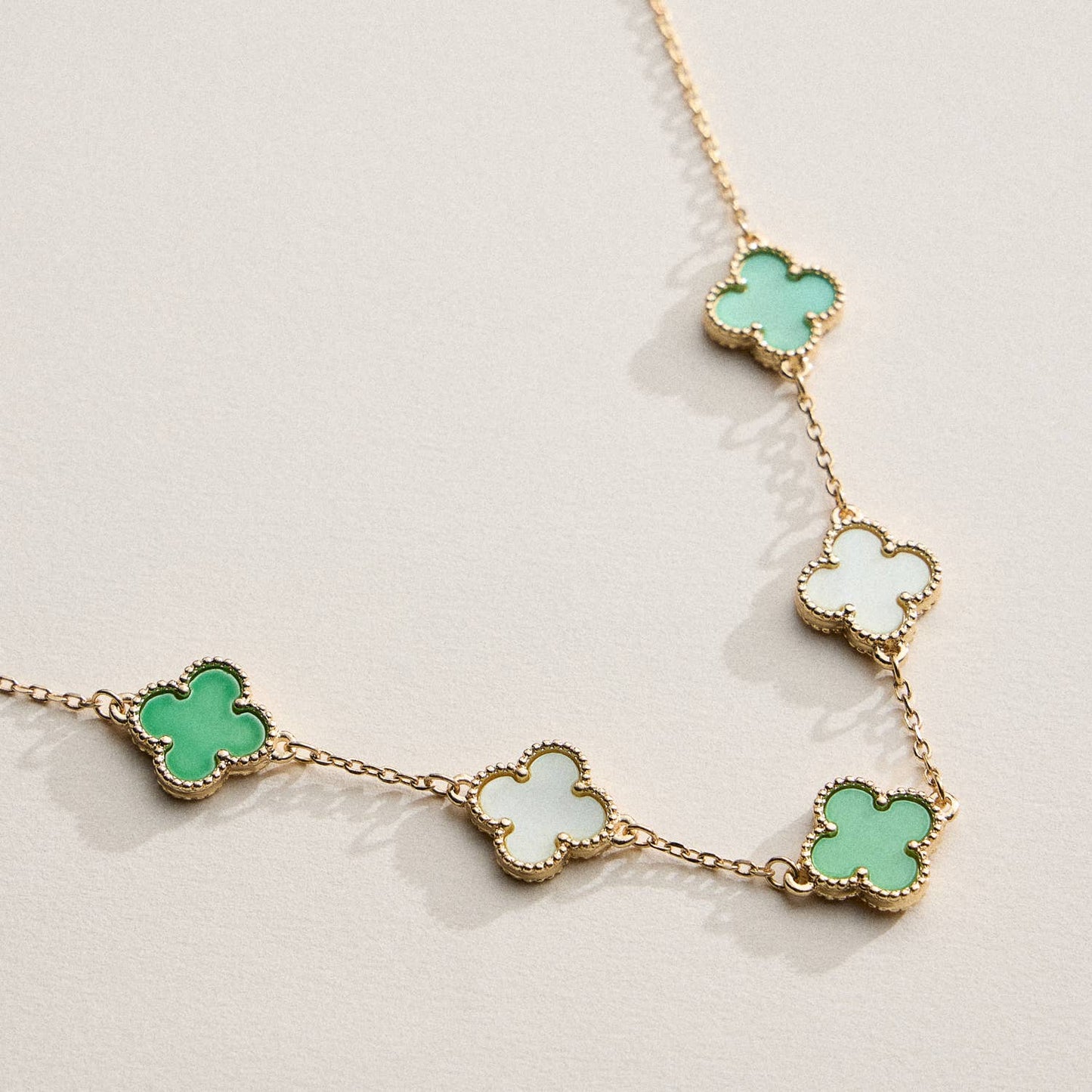 Gold Chain Necklace with Shell Inlay Charms: Pink Multi