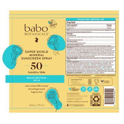 Babo Botanicals Super Shield Mineral Sunscreen Spray SPF50