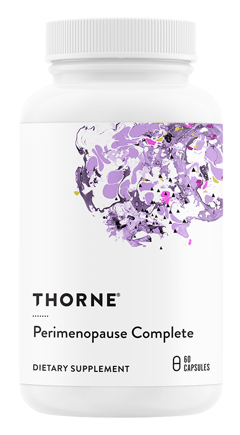 Thorne Perimenopause Complete dietary supplement bottle on a white background
