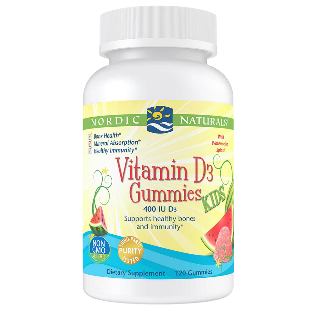 Nordic Naturals Vitamin D3 Gummies 400 IU for kids on a white background