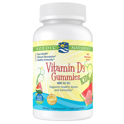 Nordic Naturals Vitamin D3 Gummies 400 IU for kids on a white background