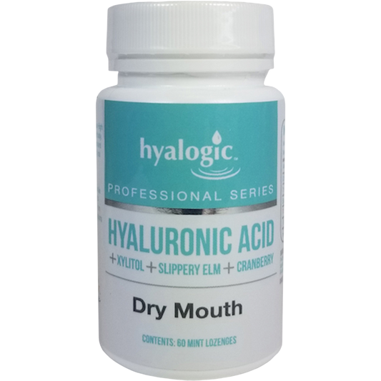 Hyaloglic hyaluronic acid lozenge container on a white background