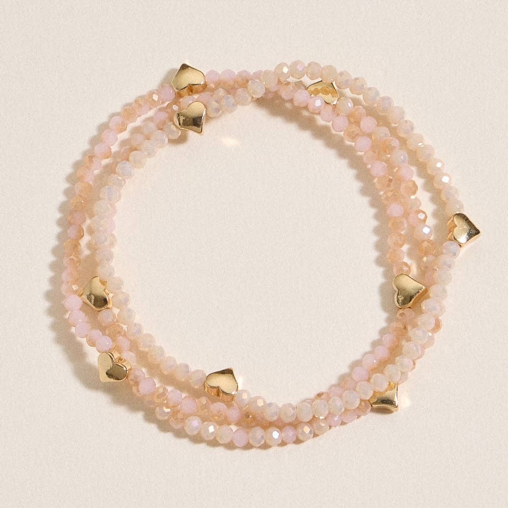 Glass Beaded Heart Stretch Bracelet Set | Gold Accent Stack: MT