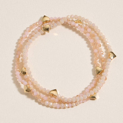 Glass Beaded Heart Stretch Bracelet Set | Gold Accent Stack: MT