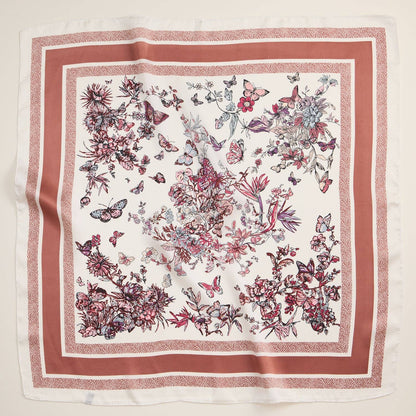 Floral Butterfly Silk Texture Square Scarf: Rose / One / 5DR98064