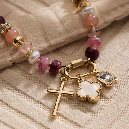 Vibrant Beaded Bracelet | Gold-Tone Trio Charms: NT / ONE