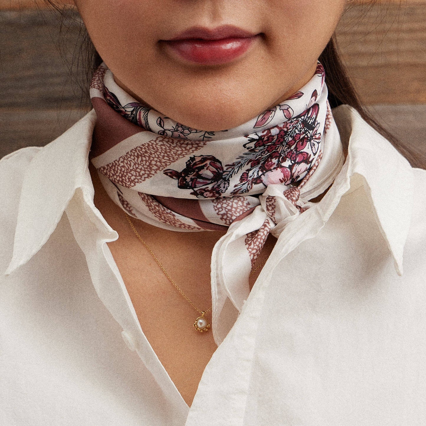 Floral Butterfly Silk Texture Square Scarf: Rose / One / 5DR98064