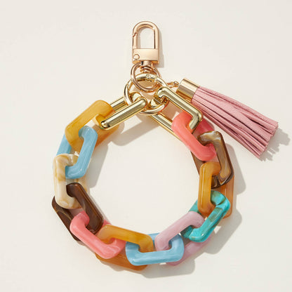 Two Tone Mixed Resin Chain Keychains with Tassel: MUL