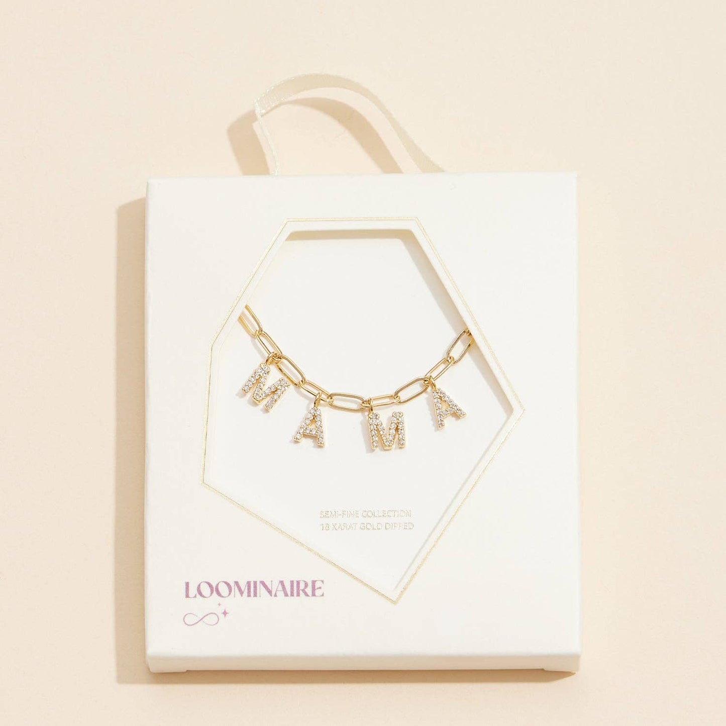 "MAMA" | 18K Gold Cubic Zirconia Charm Necklace: White Gold / One / 4DN18095