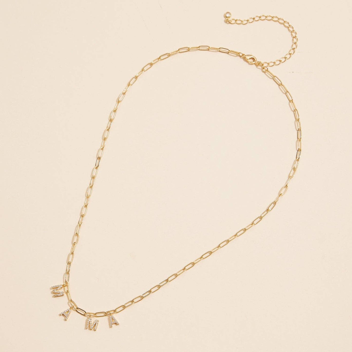 "MAMA" | 18K Gold Cubic Zirconia Charm Necklace: White Gold / One / 4DN18095