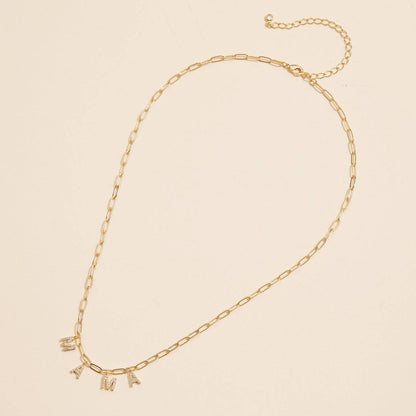 "MAMA" | 18K Gold Cubic Zirconia Charm Necklace: White Gold / One / 4DN18095