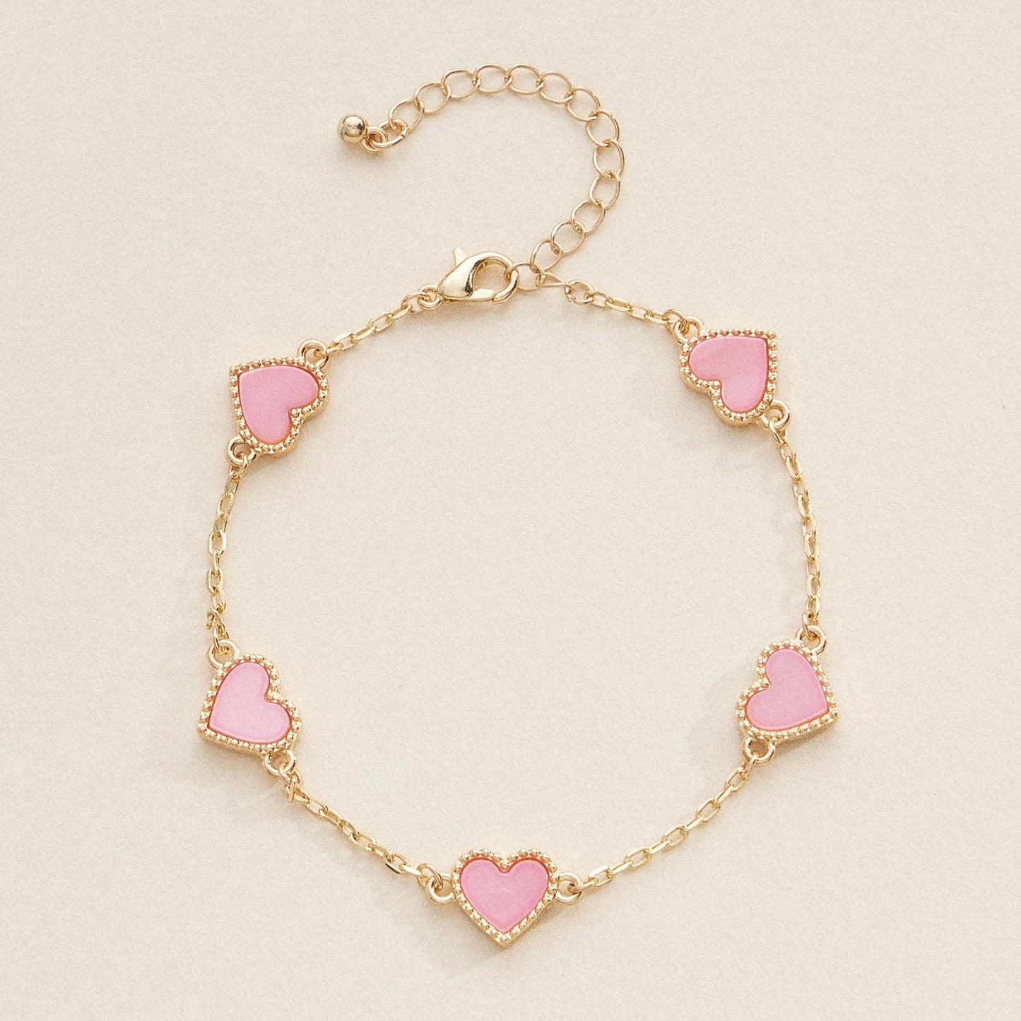 Elegant Gold Heart Charm Bracelets in Vibrant Enamel Colors: PINK / One / 4SB21020