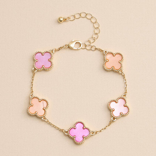 Colorful Shell Charm Bracelet with Gold Detailing: Multi Pink / One / 5SB21068