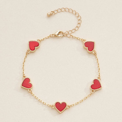 Elegant Gold Heart Charm Bracelets in Vibrant Enamel Colors: PINK / One / 4SB21020