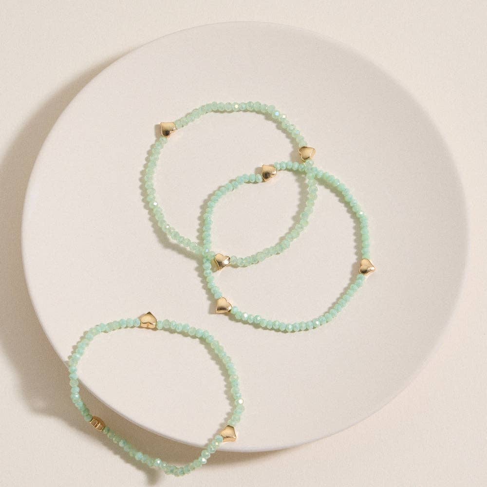 Glass Beaded Heart Stretch Bracelet Set | Gold Accent Stack: BK