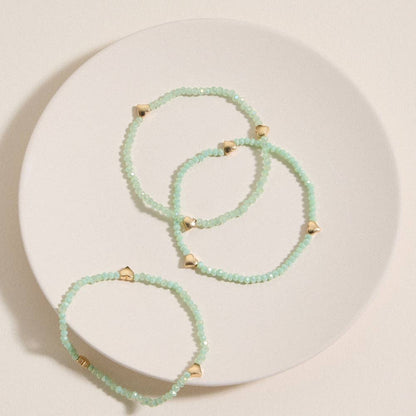 Glass Beaded Heart Stretch Bracelet Set | Gold Accent Stack: MI