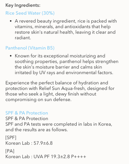 BEAUTY OF JOSEON Relief Sun Aqua Fresh: Rice B5  Sunscreen