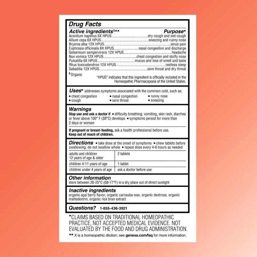 Genexa Cold Crush Cough Cold Chewable Tablets Organic Acai Berry