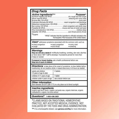 Genexa Cold Crush Cough Cold Chewable Tablets Organic Acai Berry