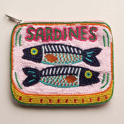 Beaded Sardine Tin Clutch | Pink Hand-Embroidered Sequin Zip Pouch: MT / ONE