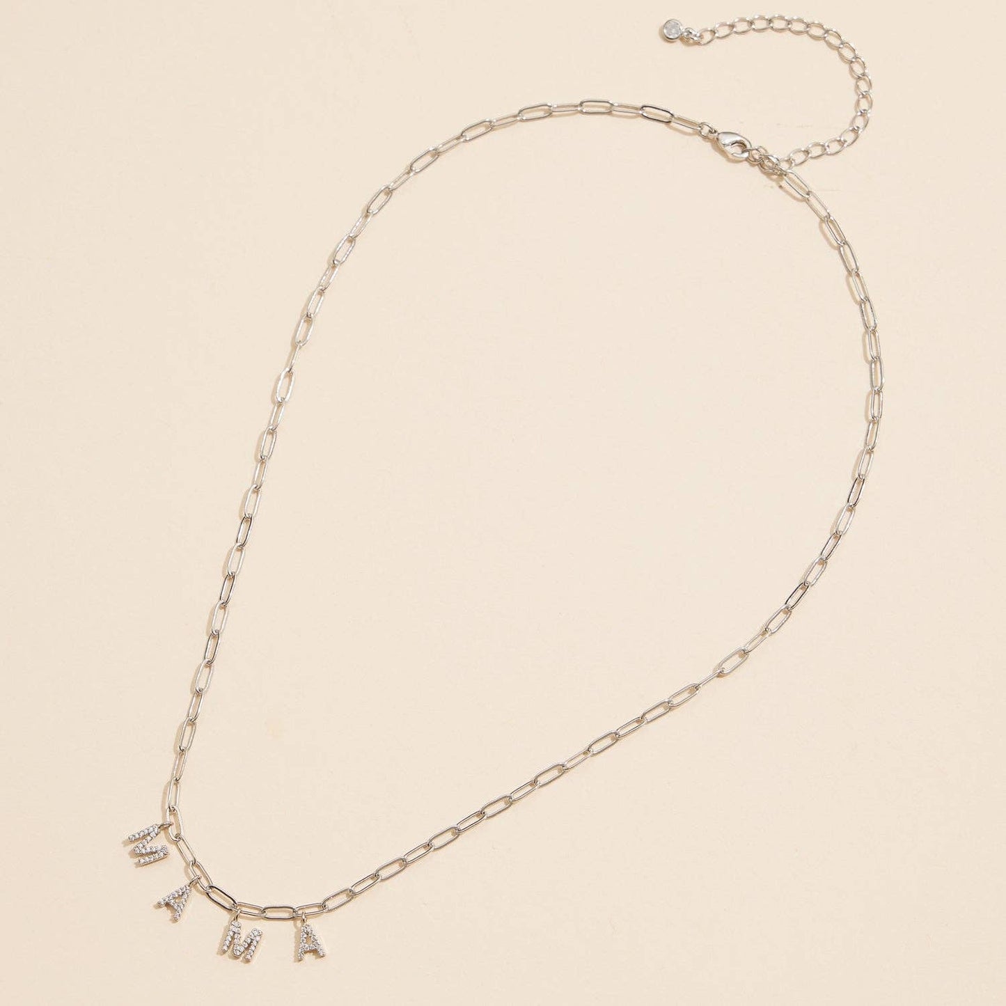 "MAMA" | 18K Gold Cubic Zirconia Charm Necklace: White Gold / One / 4DN18095