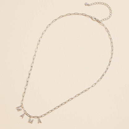 "MAMA" | 18K Gold Cubic Zirconia Charm Necklace: White Gold / One / 4DN18095
