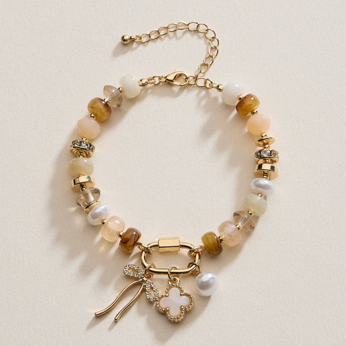 Vibrant Beaded Bracelet | Gold-Tone Trio Charms: BL / ONE