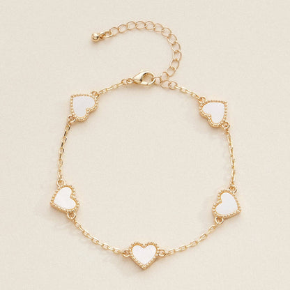Elegant Gold Heart Charm Bracelets in Vibrant Enamel Colors: PINK / One / 4SB21020
