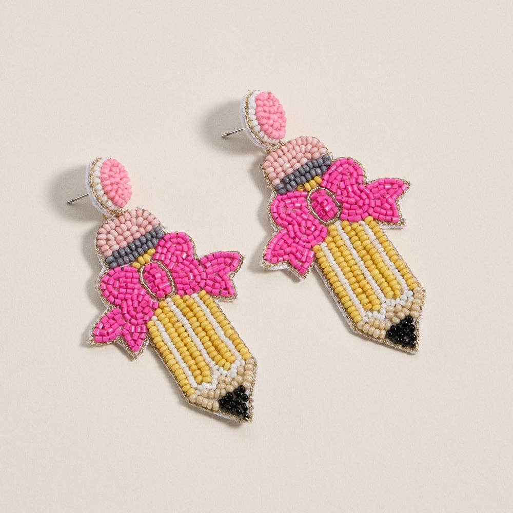 Refined Beaded Pencil Bow Statement | Earrings: MUL