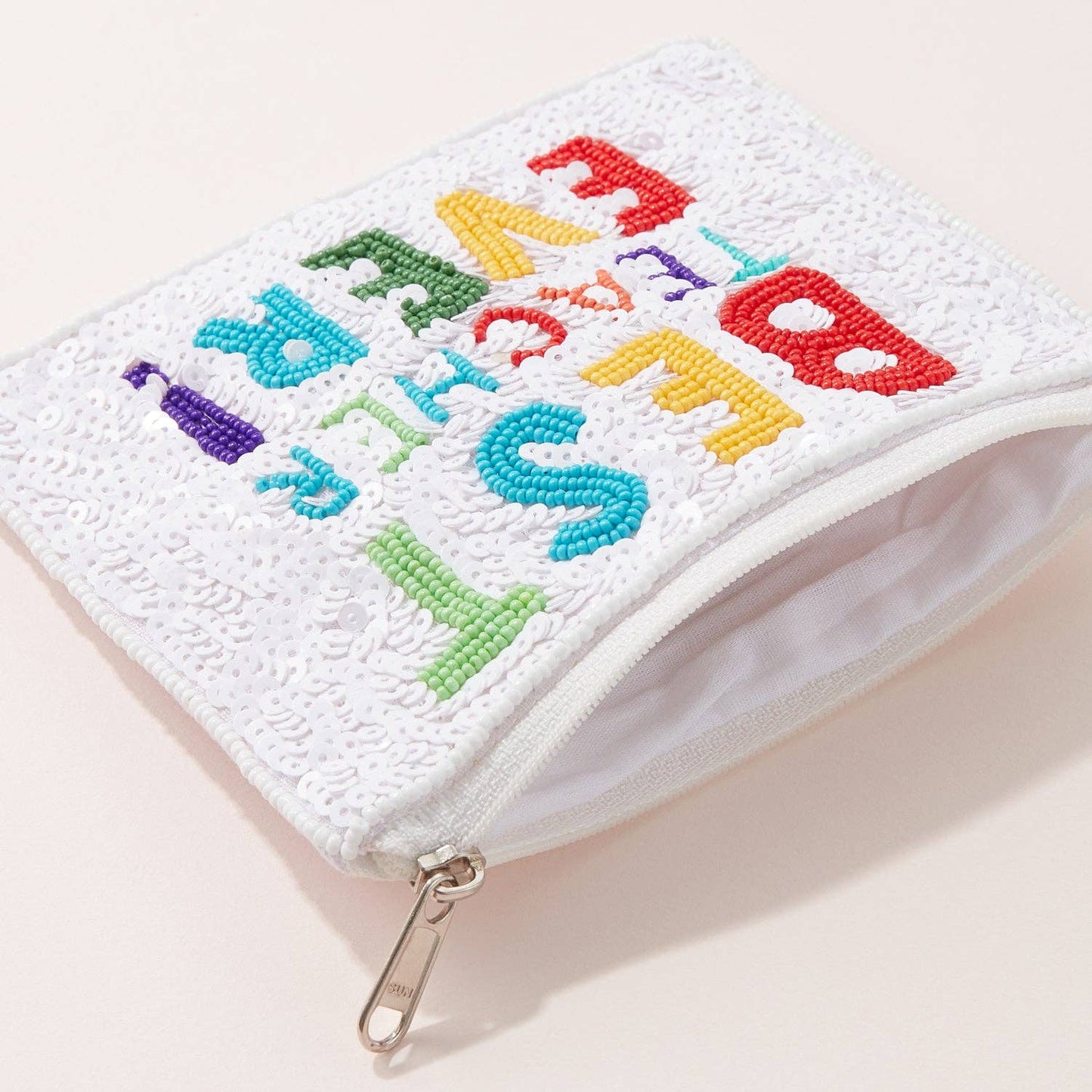 Best Teacher Ever Beaded Pouch | Colorful Sequin Gift Bag: MUL
