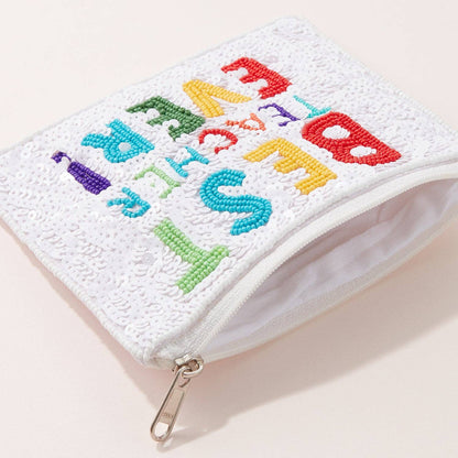 Best Teacher Ever Beaded Pouch | Colorful Sequin Gift Bag: MUL