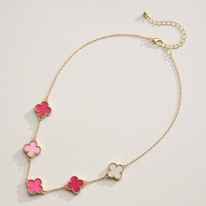 Gold Chain Necklace with Shell Inlay Charms: Pink Multi
