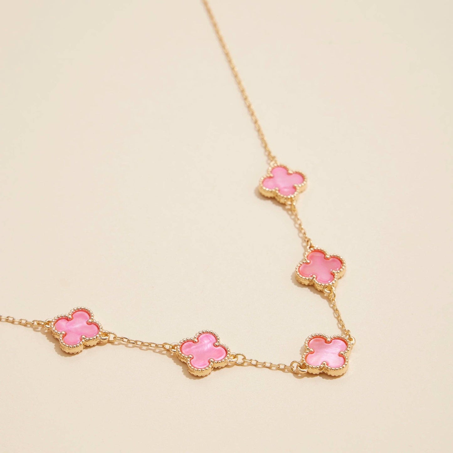 Gold Chain Necklace with Shell Inlay Charms: Pink Multi