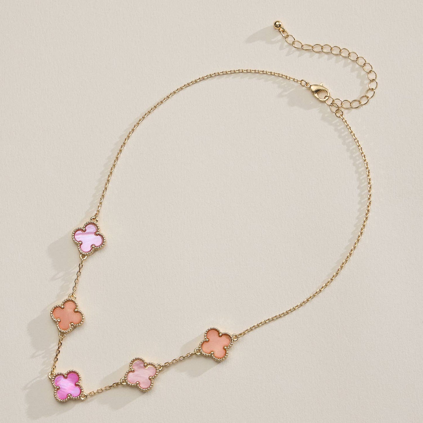 Gold Chain Necklace with Shell Inlay Charms: Pink Multi