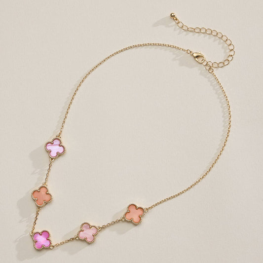 Gold Chain Necklace with Shell Inlay Charms: Pink Multi