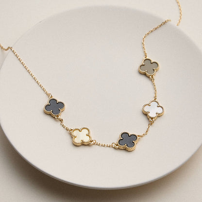 Gold Chain Necklace with Shell Inlay Charms: Black Multi