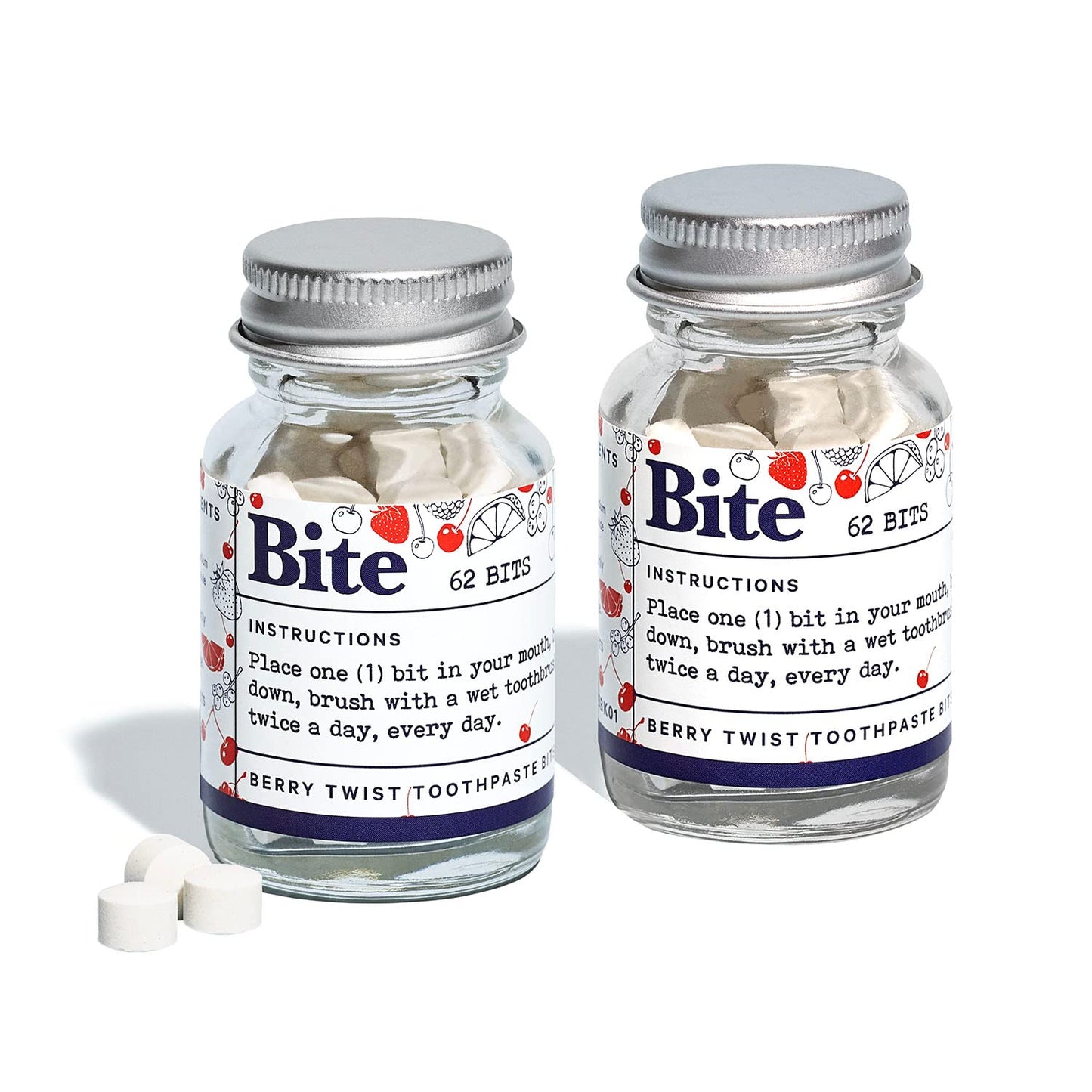 Bite Toothpaste Bits with Nano Hydroxyapatite - Eco and Travel-Friendly Whitening Toothpaste Tablets (Berry Twist)