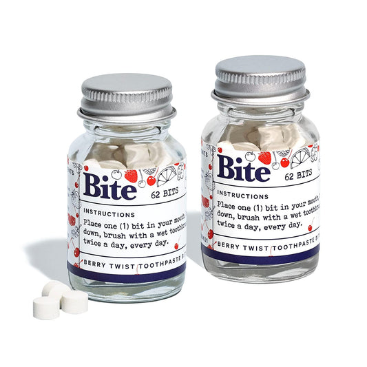 Bite Toothpaste Bits with Nano Hydroxyapatite - Eco and Travel-Friendly Whitening Toothpaste Tablets (Berry Twist)