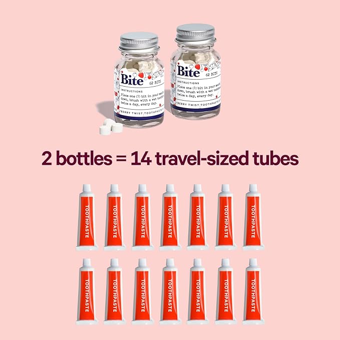 Bite Toothpaste Bits with Nano Hydroxyapatite - Eco and Travel-Friendly Whitening Toothpaste Tablets (Berry Twist)